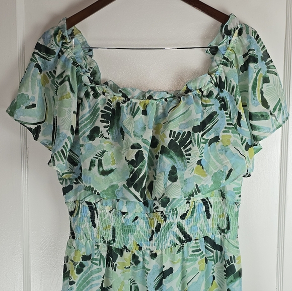 Rabbit Rabbit Rabbit Aqua Tropical Floral Ruffled Maxi Dress Size 16 - Picture 2 of 10